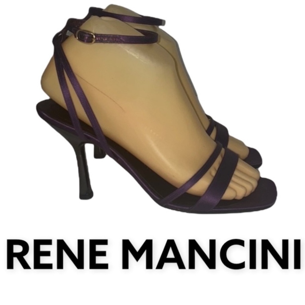Authentic Rene Mancini Paris designer plum purple satin heels sz 8